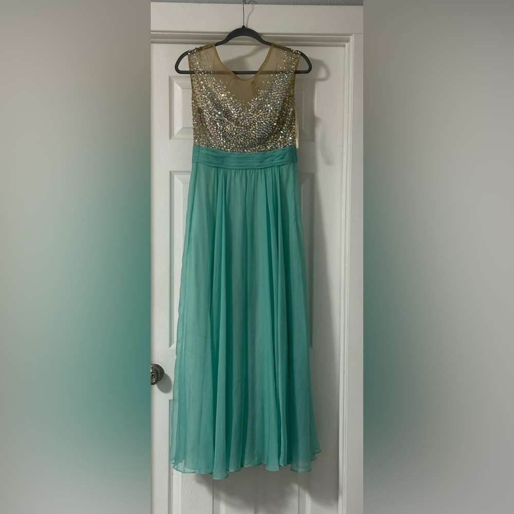 Elegant  Glow Dress Gold and Teal Evening Prom Gown size  2